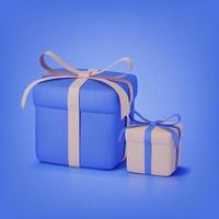 3d illustration light brown and blue gift box on blue background.