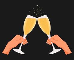 Holiday. Two Hands Clink Glasses Of Champagne. vector