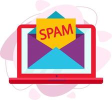 An email spam warning window appears on the laptop screen. vector