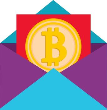 Bitcoin and the envelope. Bitcoin in the mail. An envelope with cryptocurrency. vector