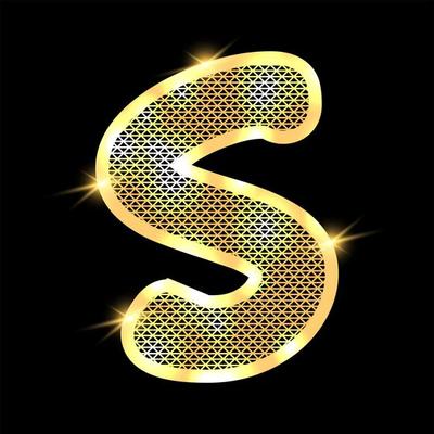 Golden alphabet with highlights on a dark background
