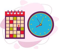 calendario y reloj. marcando una fecha importante en el calendario. vector