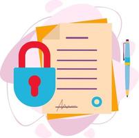 A document and a closed lock. Digital signature icon. vector