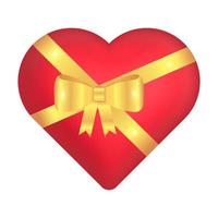 Red heart with gold ribbon and bow. 3d heart on a white background. vector