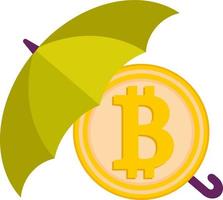 Bitcoin under the umbrella. Reliability and security, money protection. vector