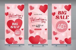 Roll up Banner Valentines day big super sale with heart  pink background template vector