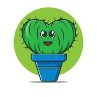 Cartoon icon illustration of cute cactus shaped love in a pot. Fantasy plant concept. Premium isolated design.