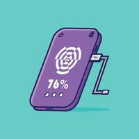 Purple unique power bank cartoon icon illustration with usb cable. Technology concept. Premium isolated design. vector