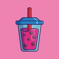 leche de fresa con boba en taza icono de dibujos animados ilustración. concepto de bebida. diseño aislado de primera calidad vector