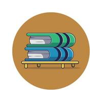 icono de dibujos animados ilustración de una pila de libros sobre la mesa. concepto de objeto diseño aislado de primera calidad. vector