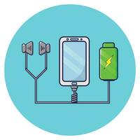 ilustración de icono de dibujos animados de un teléfono inteligente y sus accesorios. concepto de tecnología. diseño aislado de primera calidad. vector