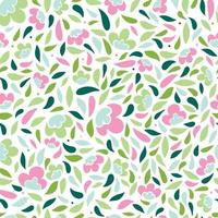 cute seamless pattern with abstract flowers and leaves on white background. Spring, summer, women's day theme.  EPS 10