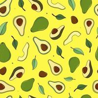 seamless pattern with hand drawn doodle avocados on yellow background. Good for healthy food theme. Wrapping paper, packaging, textile print, scrapbooking, stationary, etc. EPS 10 vector