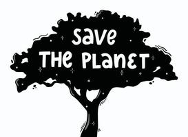 cita con letras a mano 'salvar el planeta' para el día mundial del medio ambiente decorado con hojas y planeta abstracto para impresiones, carteles, tarjetas, pancartas, camisetas, pegatinas, etc. día de la tierra, cero desperdicio, ecología.