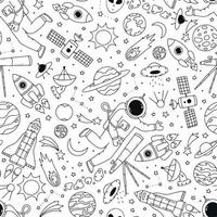 space theme seamless pattern with hand drawn doodles. Good for kids and nursery textile prints, scrapbooking, wrapping paper, wallpaper, coloring pages, etc. EPS 10 vector