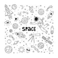 set of space doodles icolated on white background. Good for coloring pages, prints, cards, posters, scrapbooking, stationary, etc. EPS 10 vector