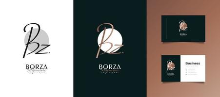 diseño inicial del logotipo bz en un elegante estilo de escritura a mano. logotipo o símbolo de la firma bz para bodas, moda, joyería, boutique, identidad botánica, floral y empresarial vector