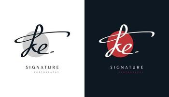 KE Signature Initial Logo Design with Handwriting Style. KE Signature Logo or Symbol for Wedding, Fashion, Jewelry, Boutique, Botanical, Floral and Business Identity vector