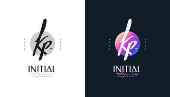 KP Signature Initial Logo Design with Gold Handwriting Style. KP Signature Logo or Symbol for Wedding, Fashion, Jewelry, Boutique, Botanical, Floral and Business Identity vector