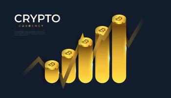 ilustración de crecimiento de criptomoneda bitcoin con gráfico aislado sobre fondo azul vector