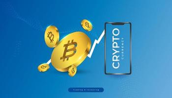 Bitcoin Cryptocurrency with Smartphone and Growth Chart. Bitcoin Cryptocurrency on Mobile vector