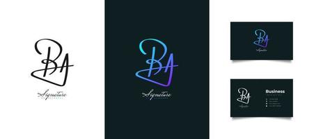 Initial B and A Logo Design with Handwriting Style in Colorful Gradient. BA Signature Logo or Symbol for Business Identity vector