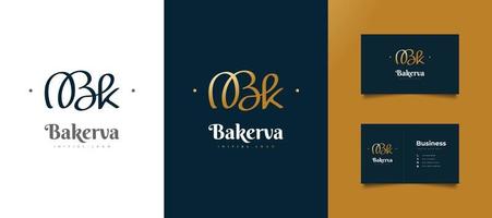 diseño de logotipo inicial de oro b y k en estilo de escritura a mano. logotipo o símbolo de la firma bk para bodas, moda, joyería, boutique, identidad botánica, floral y comercial vector