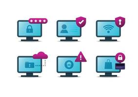 Set of cyber security icon, vector illustration