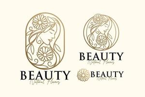 line art gold beauty logo template vector