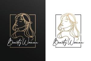 belleza mujer línea arte oro vector logo