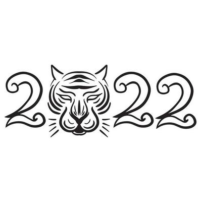 Chinese new year 2022, water tiger zodiac black and white vector illustration with outline style