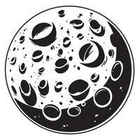 planet moon hand drawn illustration with a crater hole, black white space outline vector