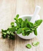 Mortar with fresh mint photo