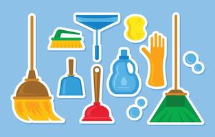 Set of Spring Cleaning Tool Element Stickers vector