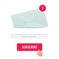 Newsletter subscription design template for site form of email subscribe. Envelope with letter and e-mail address input for register. Vector eps illustration