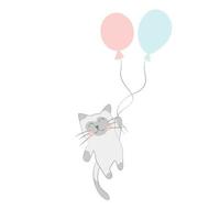 gatito volando en globos feliz cumpleaños vector