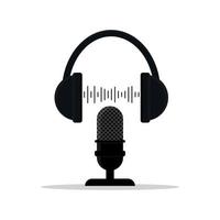 micrófono para transmisiones en vivo concepto de podcast de auriculares y ondas de sonido vector