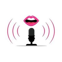 la boca habla en el concepto de podcast de transmisión de radio de micrófono vector