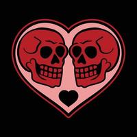 a pair of red skulls in a heart hand-drawn illustration premium vector