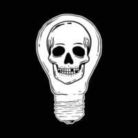 skull inside a light bulb black and white hand drawn vector