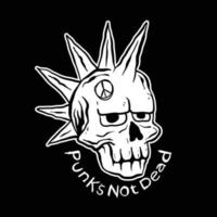 skull with punk's not dead lettering for T-shirt design black and white illustration Premium Vector
