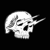 skull with lightning eyes black and white hand drawn premium vector