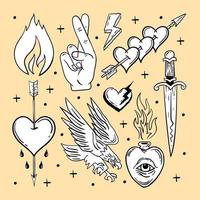 Collection of vintage tattoo designs illustrations black and white premium vector