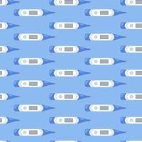 Thermometers seamless pattern. Blue background with degree digital tools. Vector flat illustration