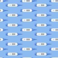 Thermometers seamless pattern. Blue background with degree digital tools. Vector flat illustration