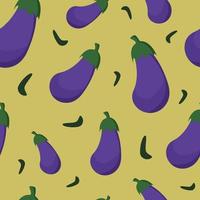 Seamless pattern with eggplant. Yellow background. Vector illustration