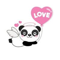 lindo cupido panda con globo de amor. vector