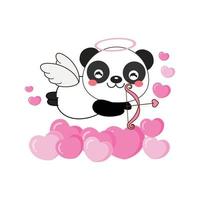 Cute panda cupid with bow and arrow. vector