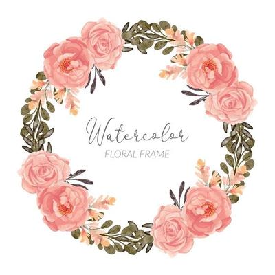 Watercolor rose floral arrangement wreath frame