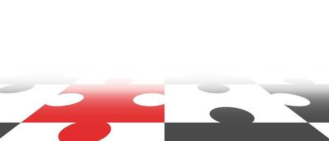 Black and white puzzles with one red particle. Abstract background with a perspective. Vector illustration